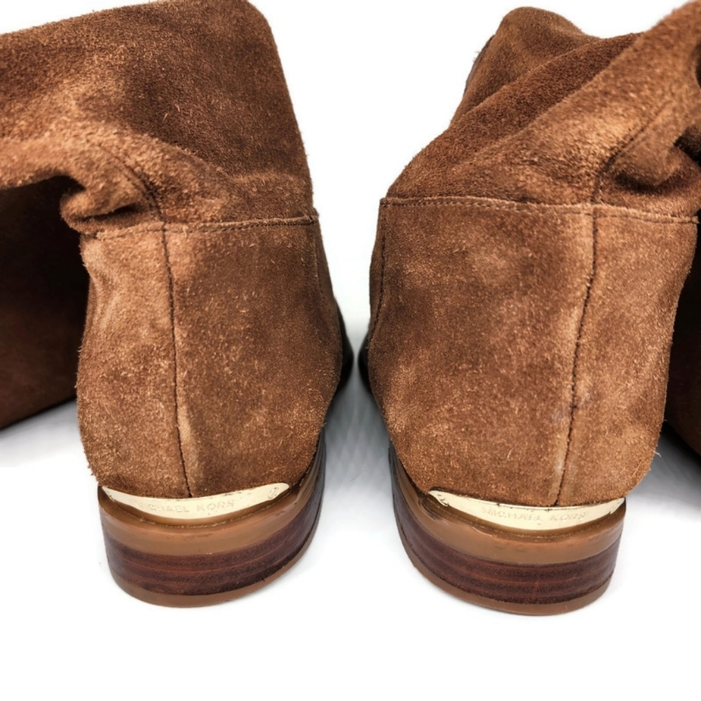 Michael Kors Regina Tan Brown Suede Pull-On Tall Over-The-Knee Flat Riding Boots - Picture 7 of 13